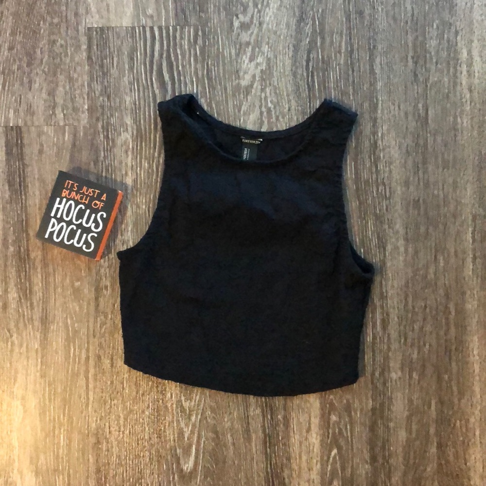 Black lace crop top.